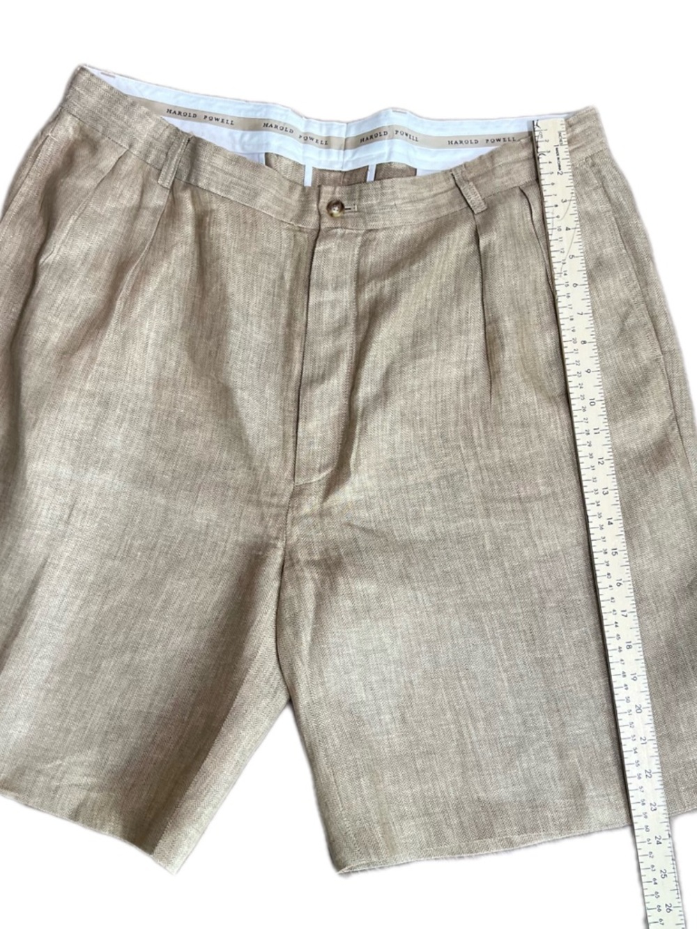 Harold Powell Linen Blend Pleated Shorts Men’s Tan Herringbone size 36 - Picture 6 of 9